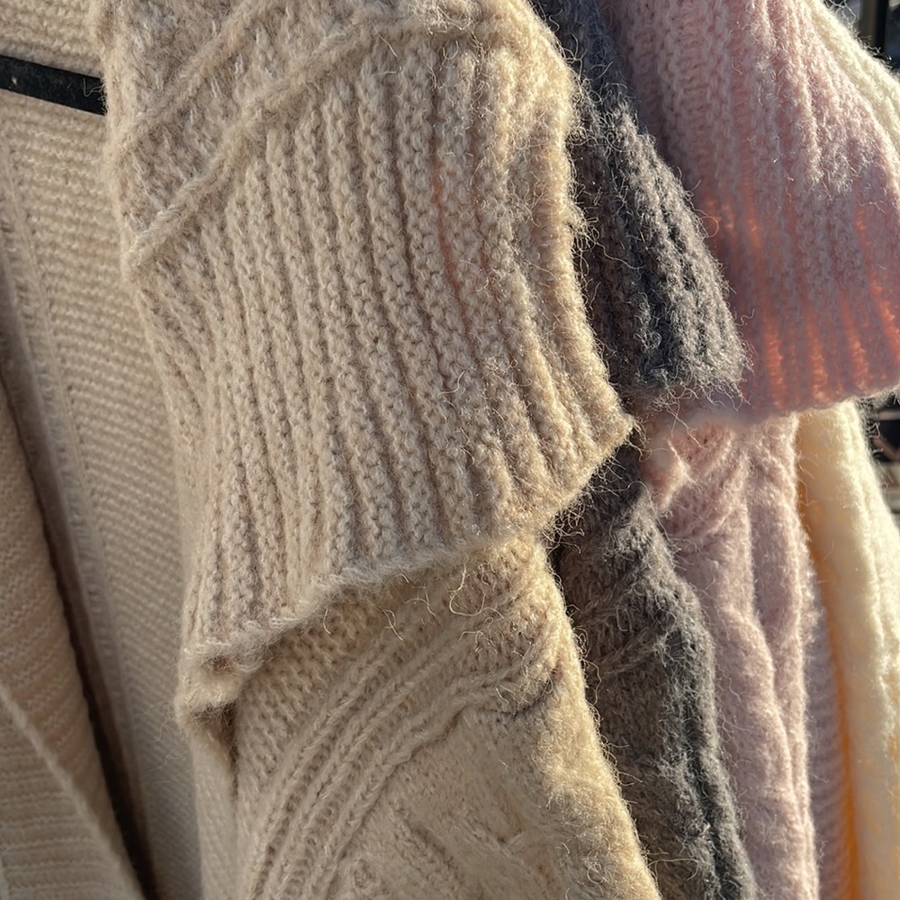 92. Oversized Grey Duster Cardigan Coat Chunky Long Cable Rib With Fuzzy - Picture 10 of 13